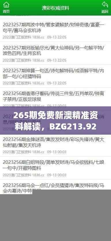 265期免费新澳精准资料解读,BZG213.92单独版详解