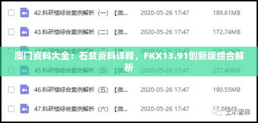 澳门资料大全:石贫资料详释,FKX13.91创新版综合解析