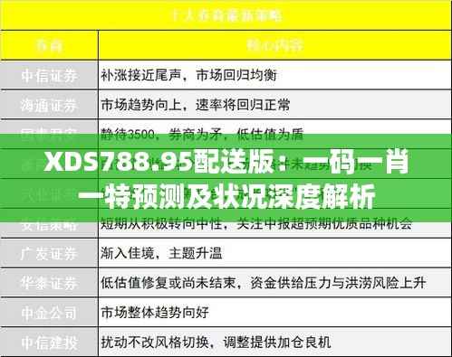 XDS788.95配送版:一码一肖一特预测及状况深度解析